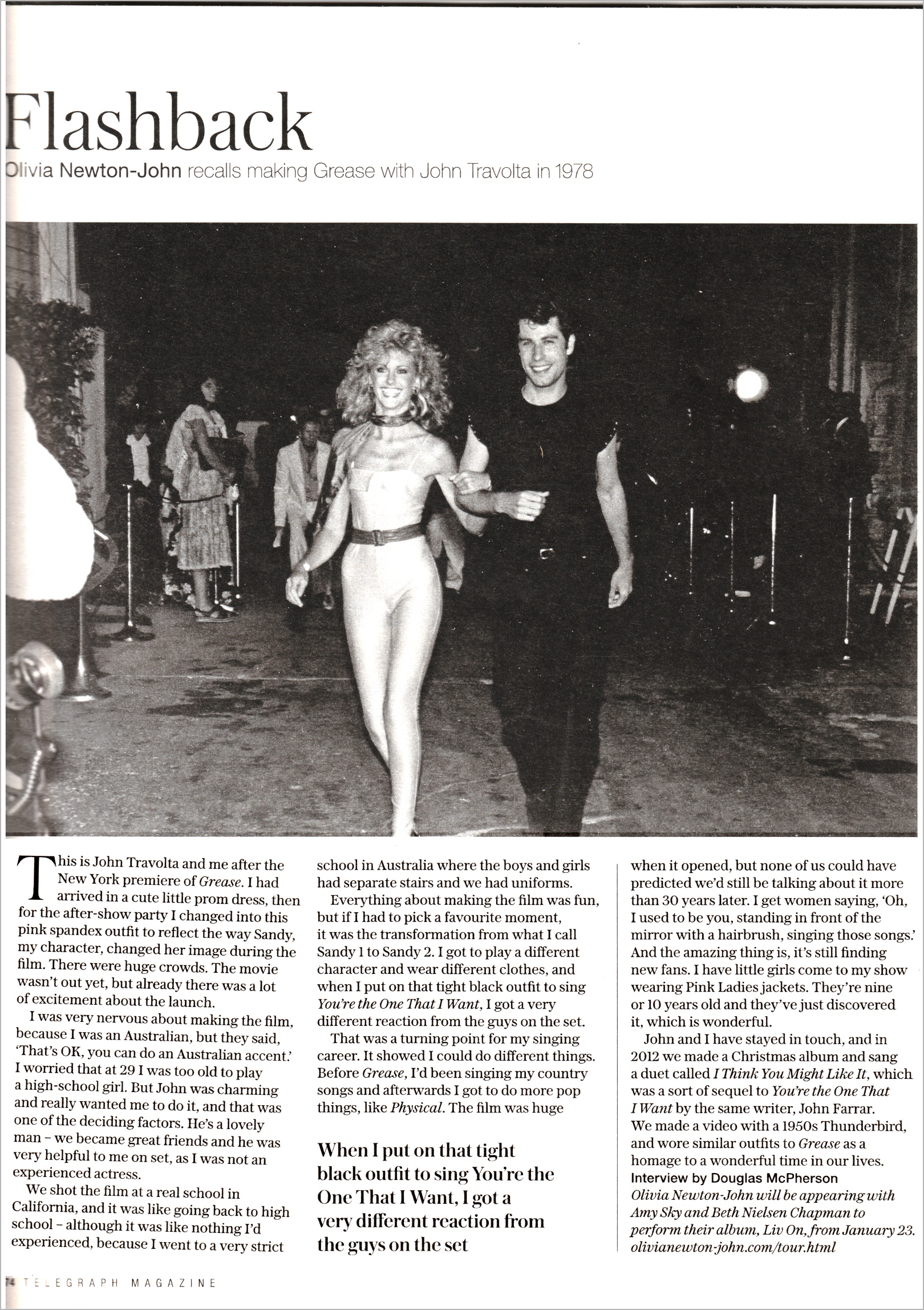 Olivia recalls making Grease with John Travolta in 1978 - Telegraph magazine
