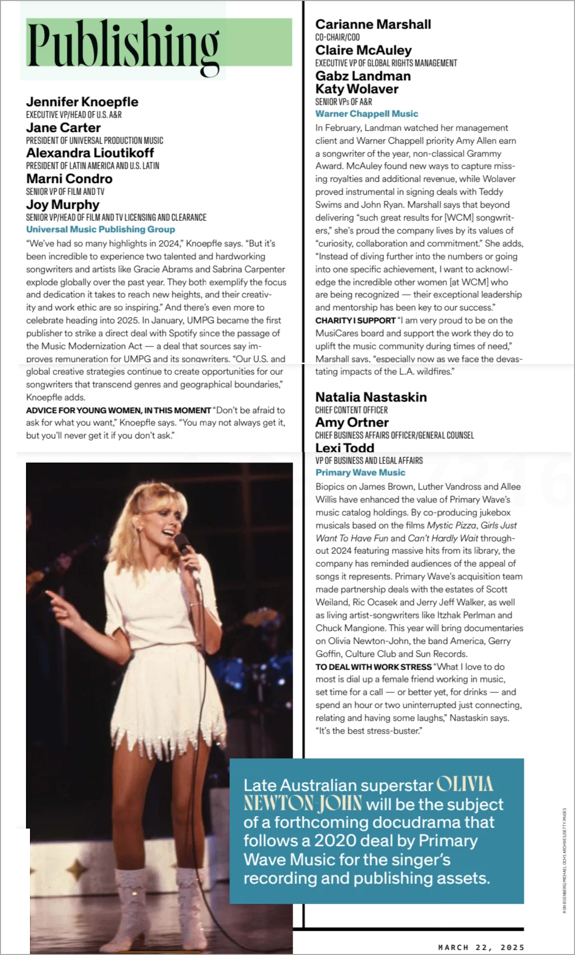Olivia in Forthcoming Docudrama - Billboard