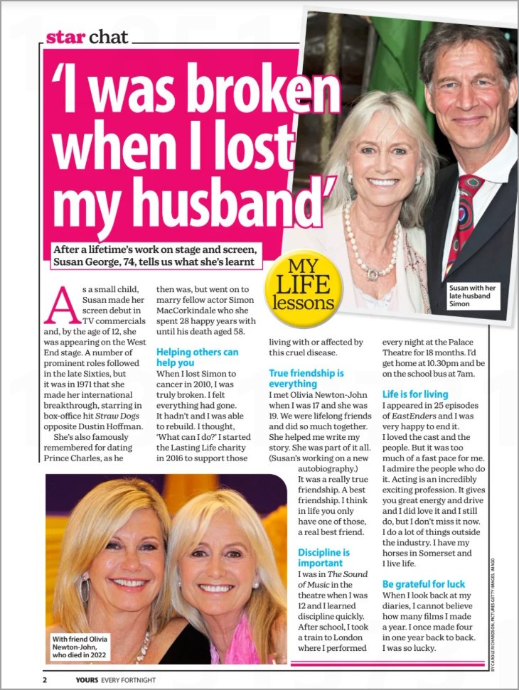 Susan George talks about Olivia  - Yours magazine