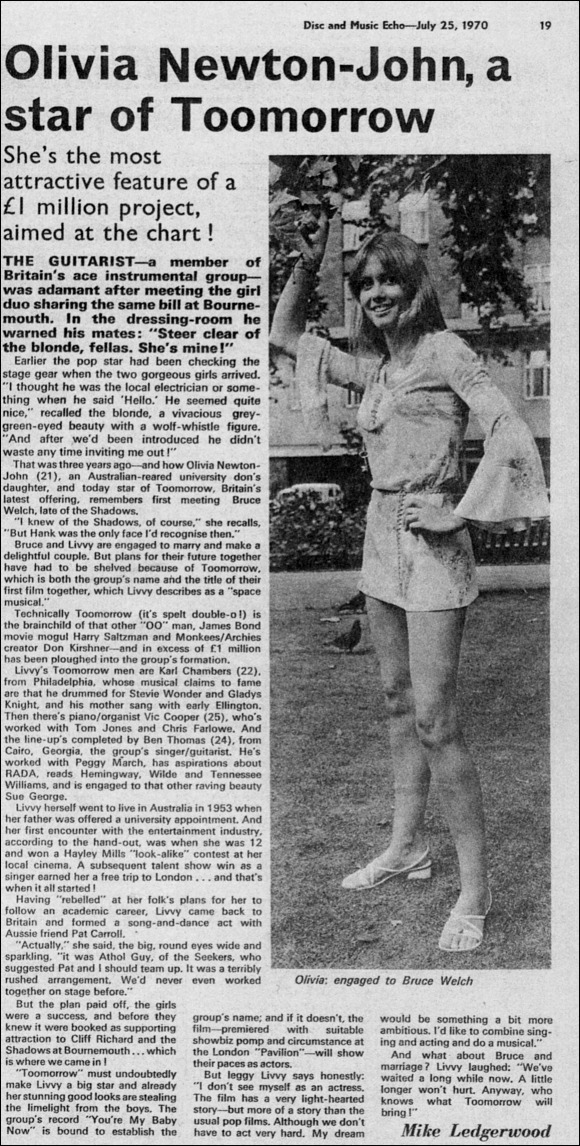 Olivia Newton-John a star of Toomorrow - Disc and Music Echo