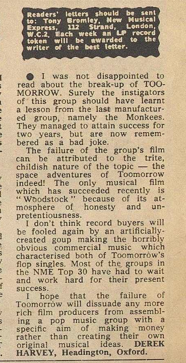 Letter about Toomorrow failure - NME