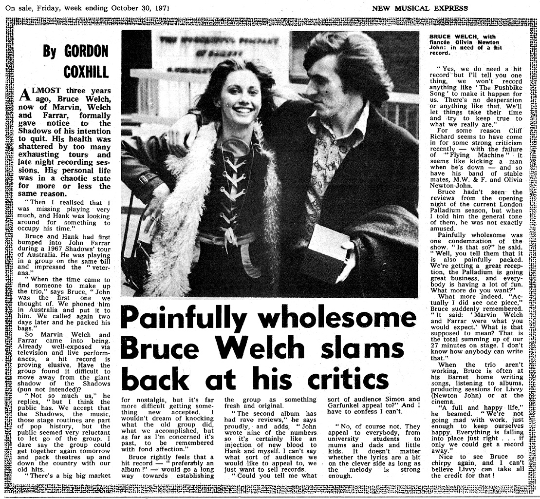 Bruce Welch with fiancee Olivia Newton-John - NME
