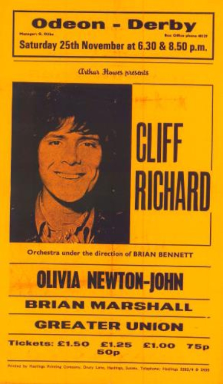 Cliff Richard concert flyer featuring Olivia - Odeon Derby