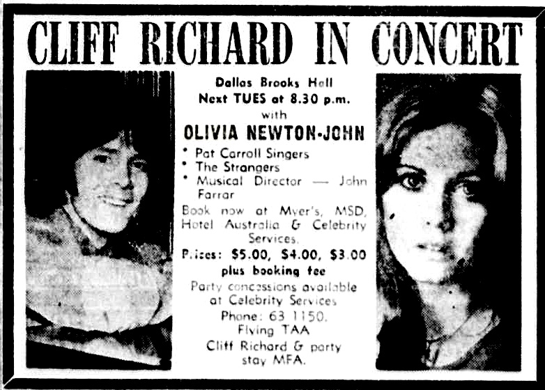 Olivia to support Cliff Richard in Melbourne Oct 23 1973 - The Age