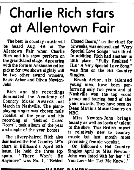 Trailers for Olivia opening for Charlie Rich at Allentown Fair - Evening Herald