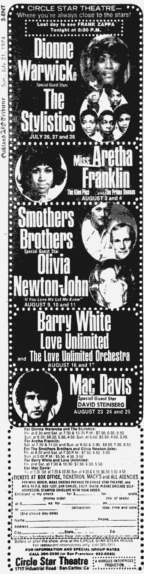 ad for Smothers Brothers feat Olivia -