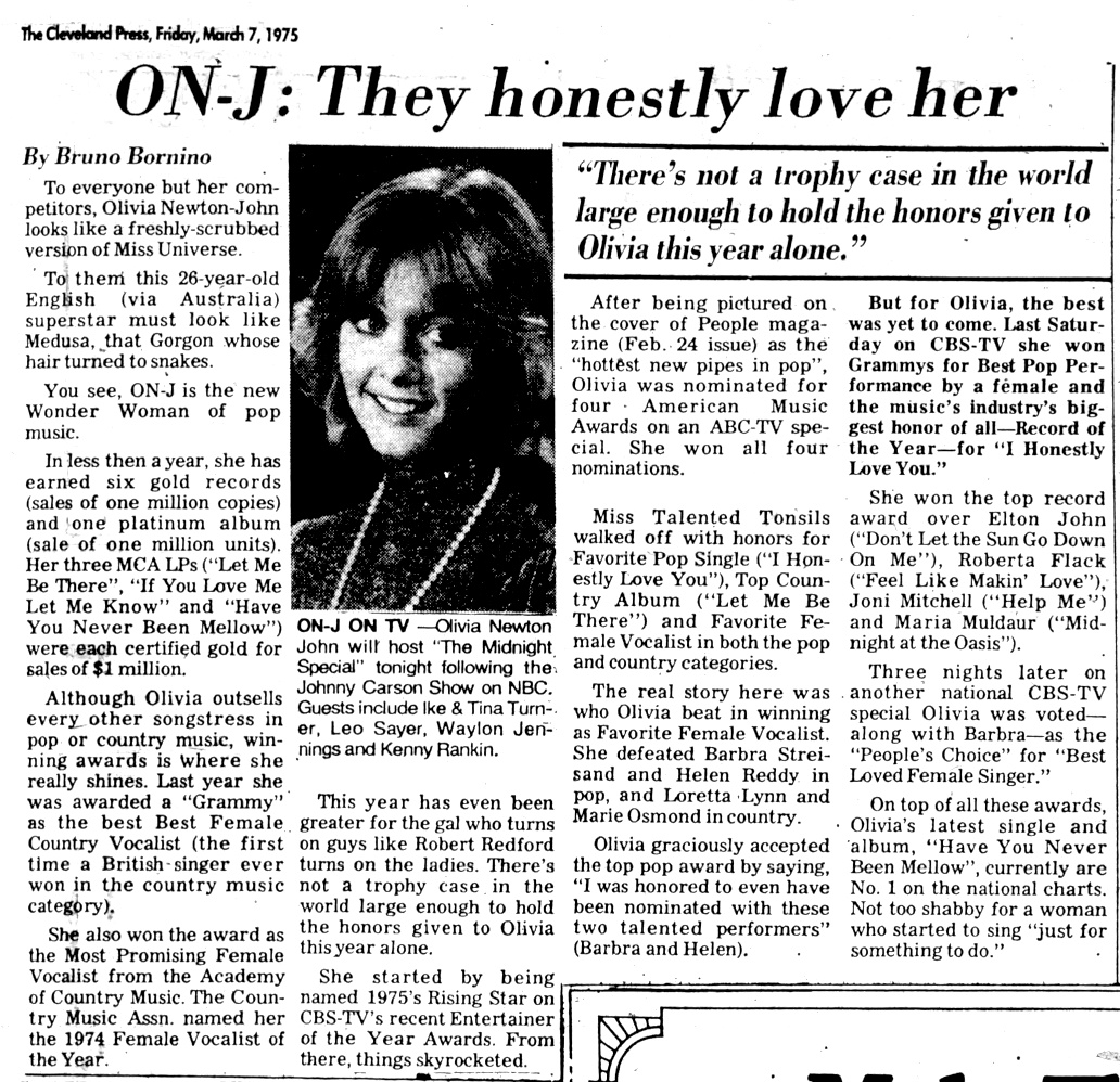 ONJ They Honestly Love Her - The Cleveland Press