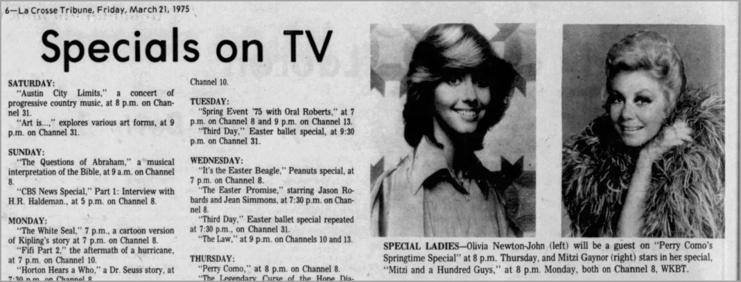 Olivia to appear on Perry Como Springtime Special - The La Crosse Tribune
