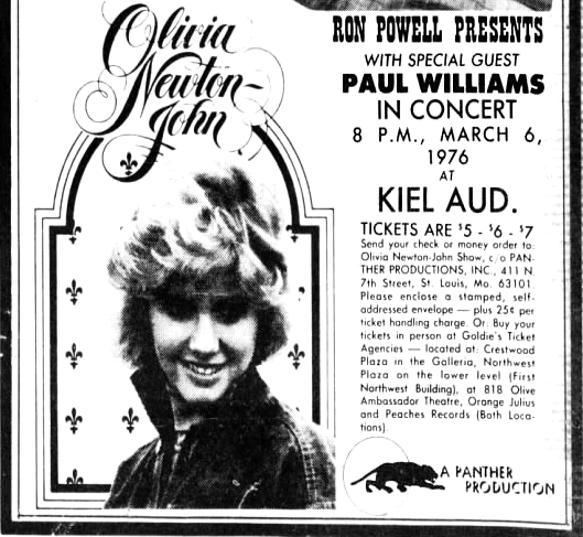 Ad for Olivia's March 6th St Louis MO concert - St Louis Dispatch