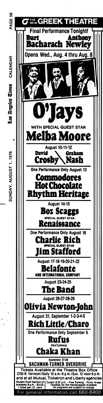 Ad for Olivia's four concert shows August 26th through 29 at the Greek - LA Times