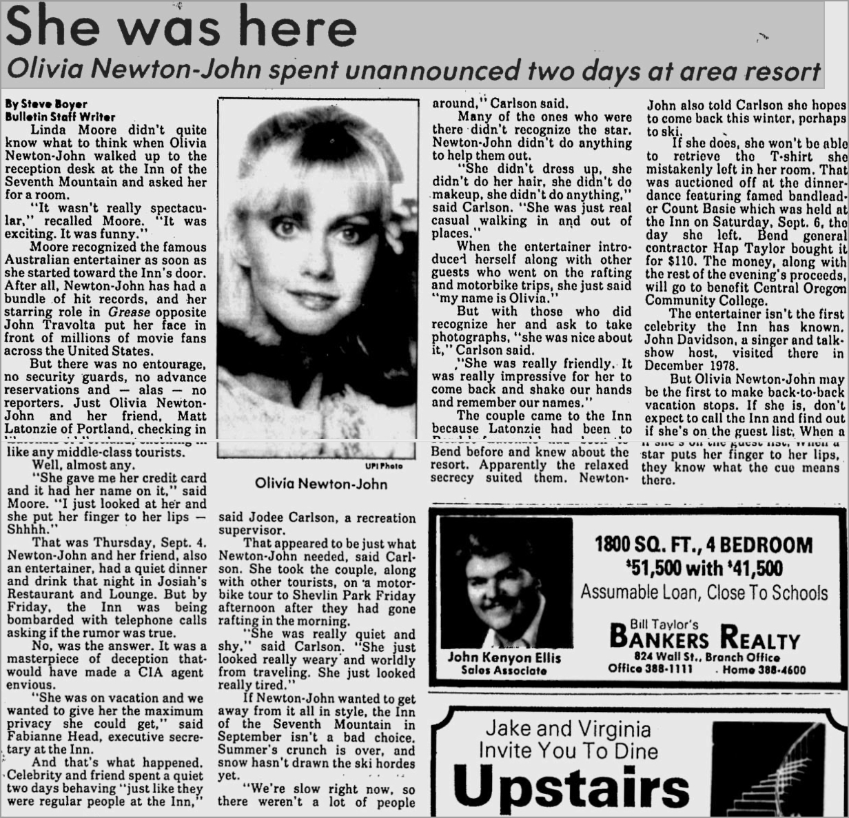 She Was Here, Olivia Spent unannounced two days at area resort  - The Bulletin