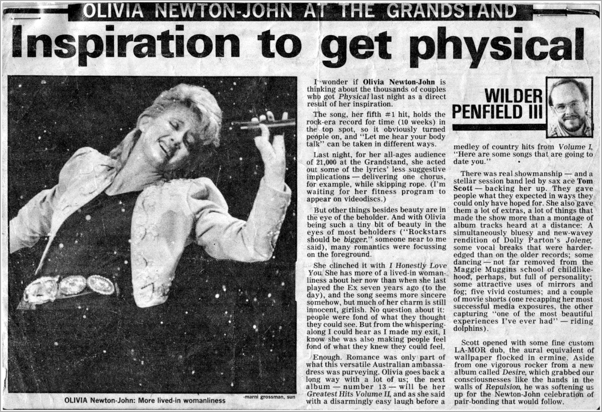 Olivia performs at the Grandstand, Toronto Aug 26 1982 - The Toronto Sun