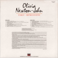 First Impressions 1985 UK release on vinyl, Olivia Newton-John back cover (Click to enlarge) First Impressions 1985 UK release on vinyl, Olivia Newton-John back cover
