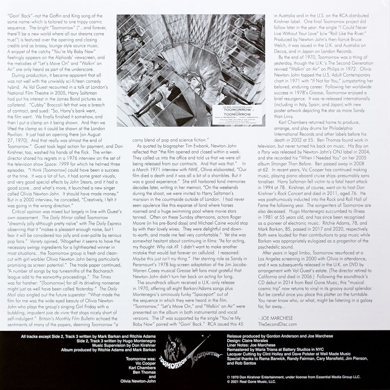 2021 Toomorrow reissue LP liner sheet back