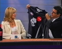 Carlton shirt screenshot Olivia Newton-John Footy Show 2003